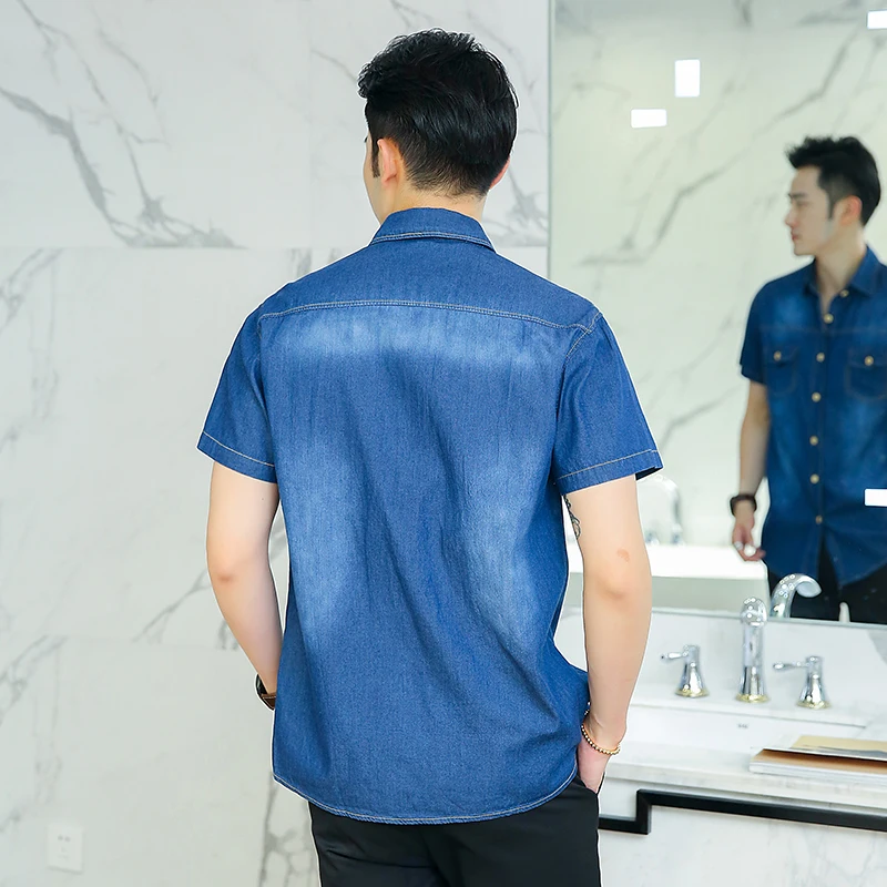 2018 جديد الصيف الرجال القمصان قصيرة الأكمام القطن عارضة قميص دينيم تنفس الرجال قمصان دنيم كبيرة حجم الدنيم الذكور قميص 8xl