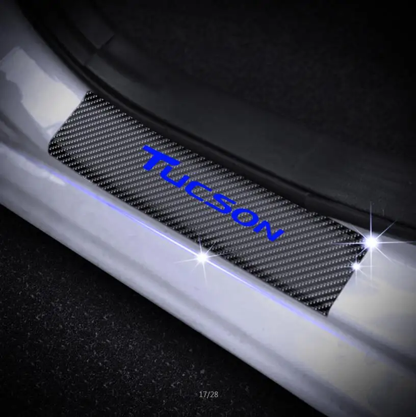 Для hyundai TUCSON Авто аксессуары Накладка на порог 4D углеродное волокно автомобильный порог Защитная Наклейка Накладка 4 шт - Название цвета: Синий