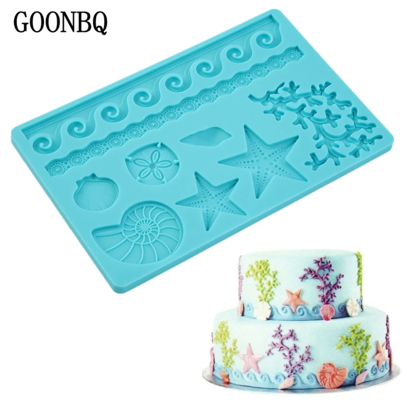 

GOONBQ 1 pc Sea Life Shape Fondant Mold Silicone Shell Conch Wave Cake Mold DIY Cake Gum Paste Decorating Tool