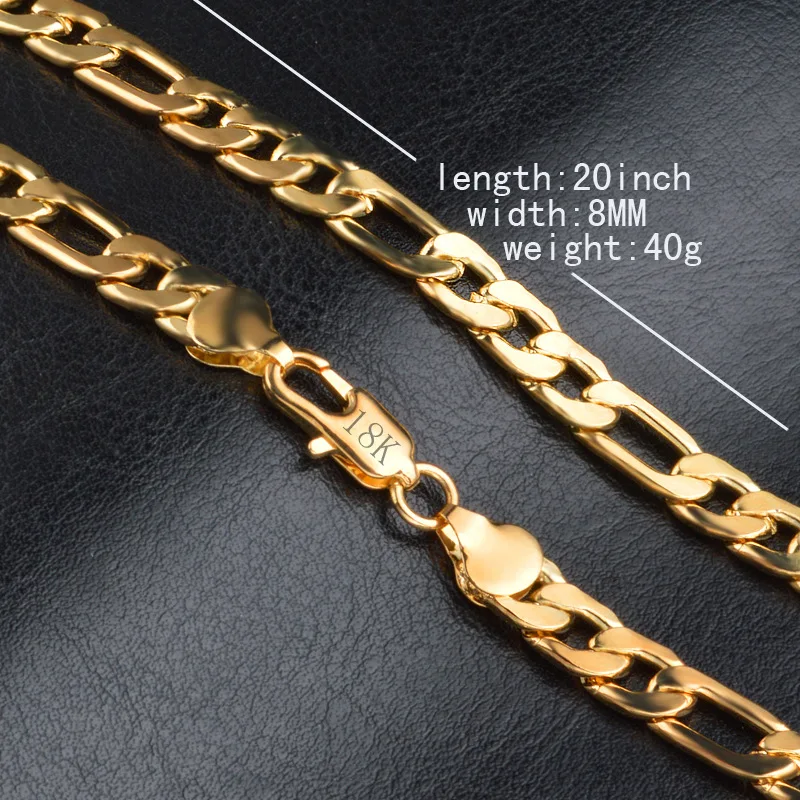 Высококачественное золотое ожерелье Фигаро цепочка для мужчин и женщин 8 мм/20 INCHGold звено цепи ожерелье хип-хоп панк ювелирные изделия