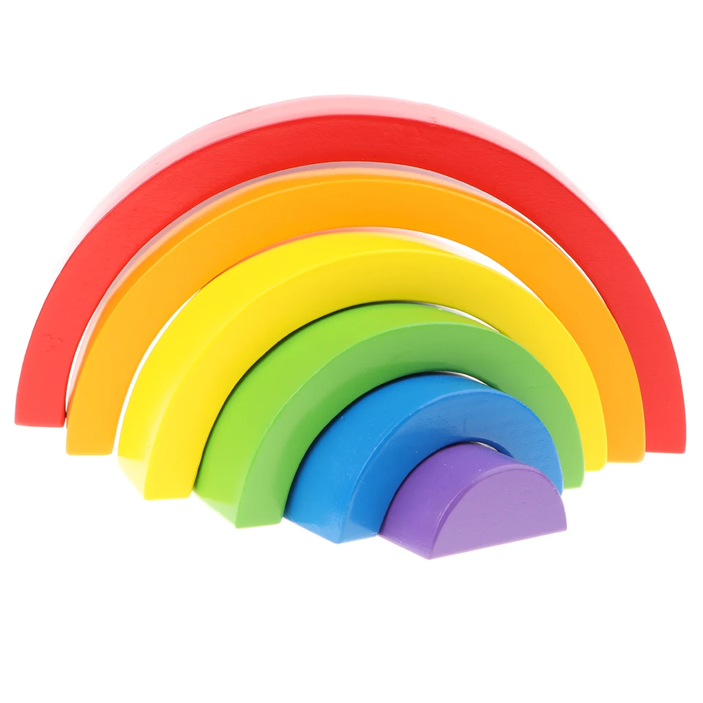 Montessori Wooden Rainbow Stacking Game Building Blocks Children Educational Toy