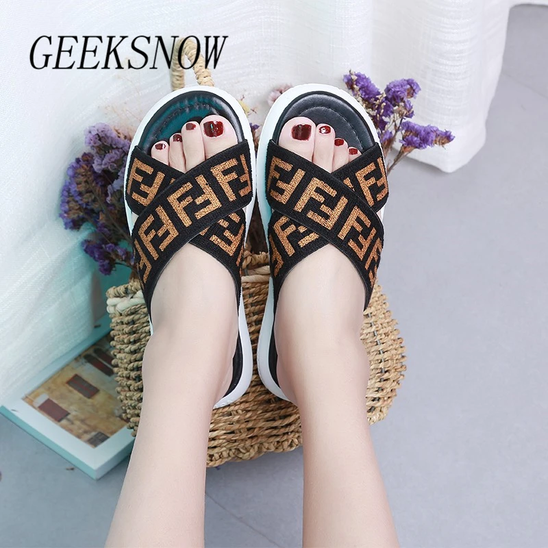 

Geeksnow Brand Fashion Platform Slippers Women 2019 Summer Flat Casual Shoes Women Outdoor/indoor Beach Non-slip Sandals Femme