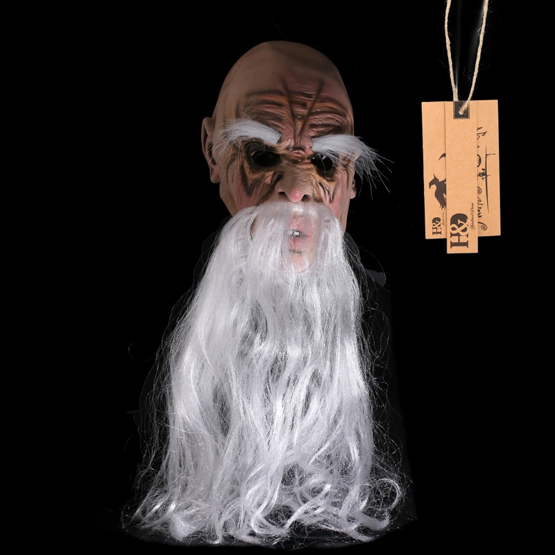 H&amp;D Scary Old Man Mask with Long White Beard Adult Funny Halloween
