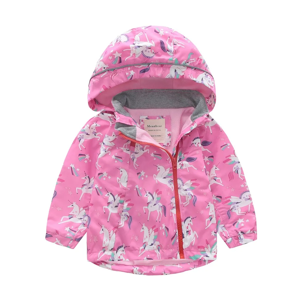 

Child Jacket 2018 NEW Spring Autumn Boys Cartoon Pink Unicorn Print Coat Girls Tops Windbreaker Reflective strip Jackets M107