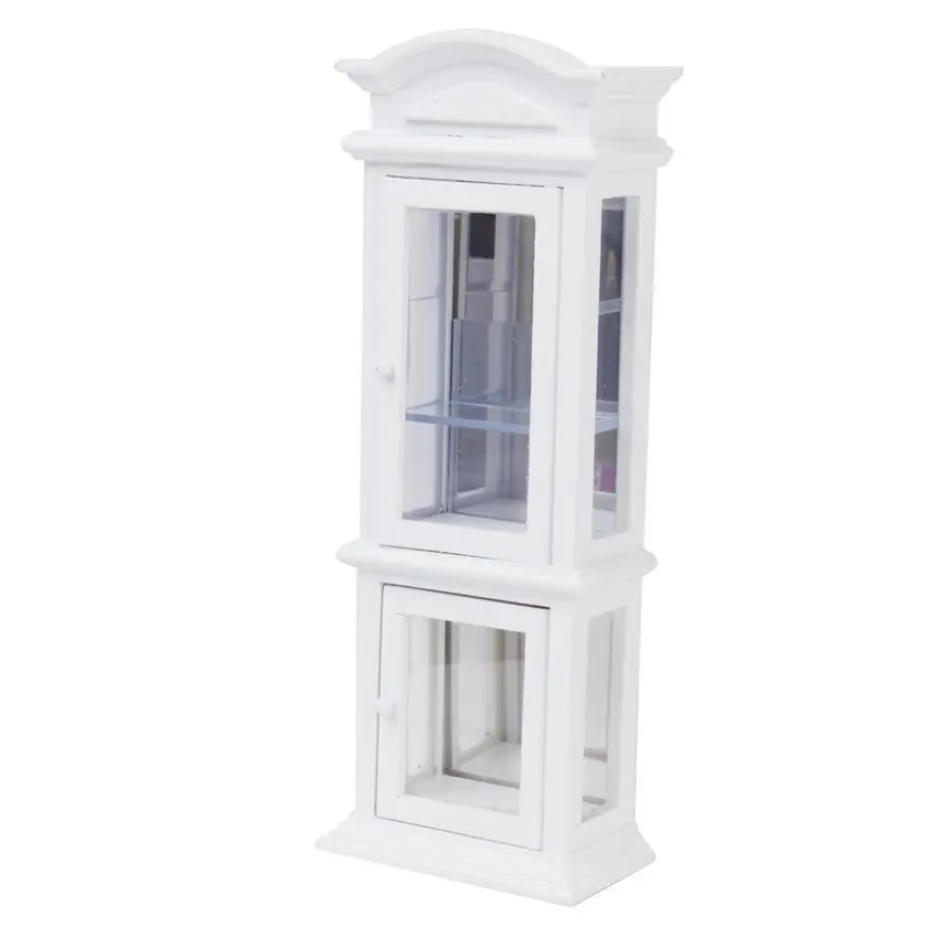 1:12 Кукольный дом Миниатюрный белый деревянный шкаф прозрачное окно дисплея