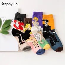 Модная женская Ретро абстрактная картина маслом Мадонна Джексон Чаплин леди носки с кроликами хлопок Crew Рождество Sox Милый Забавный Новинка