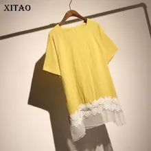 [XITAO] Европейская Новая Летняя мода женские кружевные лоскутные сетчатые футболки женские с коротким рукавом и круглым вырезом пуловер тройники KZH2013