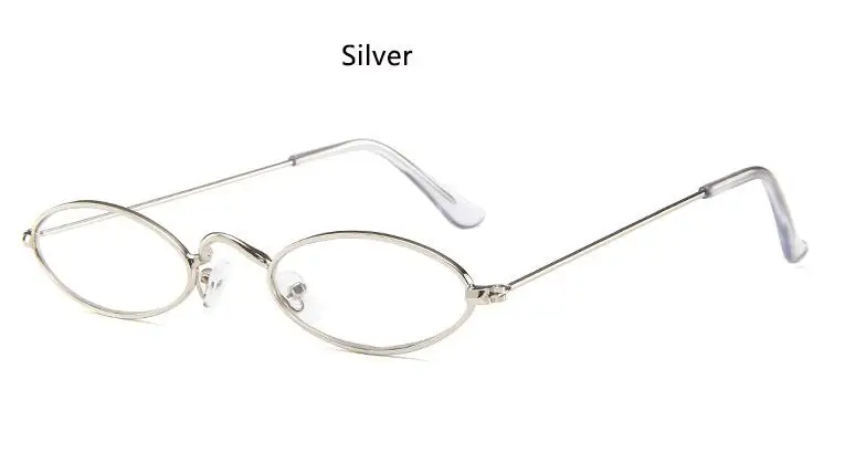 Красные очки, узкие маленькие круглые солнцезащитные очки, винтажные брендовые дизайнерские крошечные металлические оправа с плоскими линзами, овальные очки для мужчин - Цвет линз: silver clear