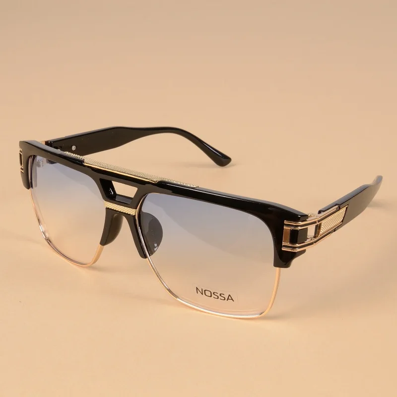 Крутые личностные очки с большой оправой, женские очки с прозрачными линзами, стильные индивидуальные оптические очки, мужские трендовые металлические очки - Цвет оправы: Gray Lens