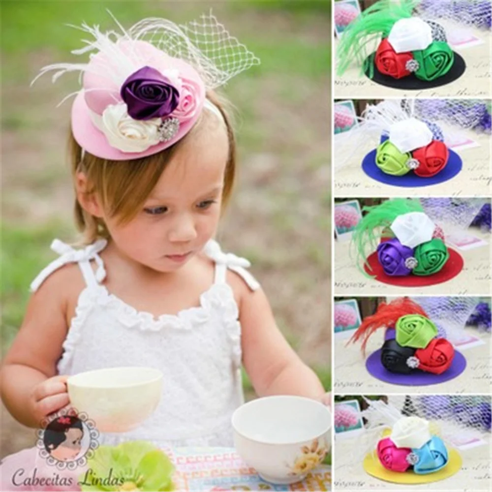Children Boutique Rose Feather Small Top Hat Hair Band For Cute Kids