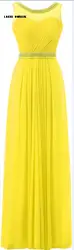 Совок бисера Желтый шифон платья невесты длина в пол, с оборками Длинные Праздничное платье Longo Amarelo, BD079
