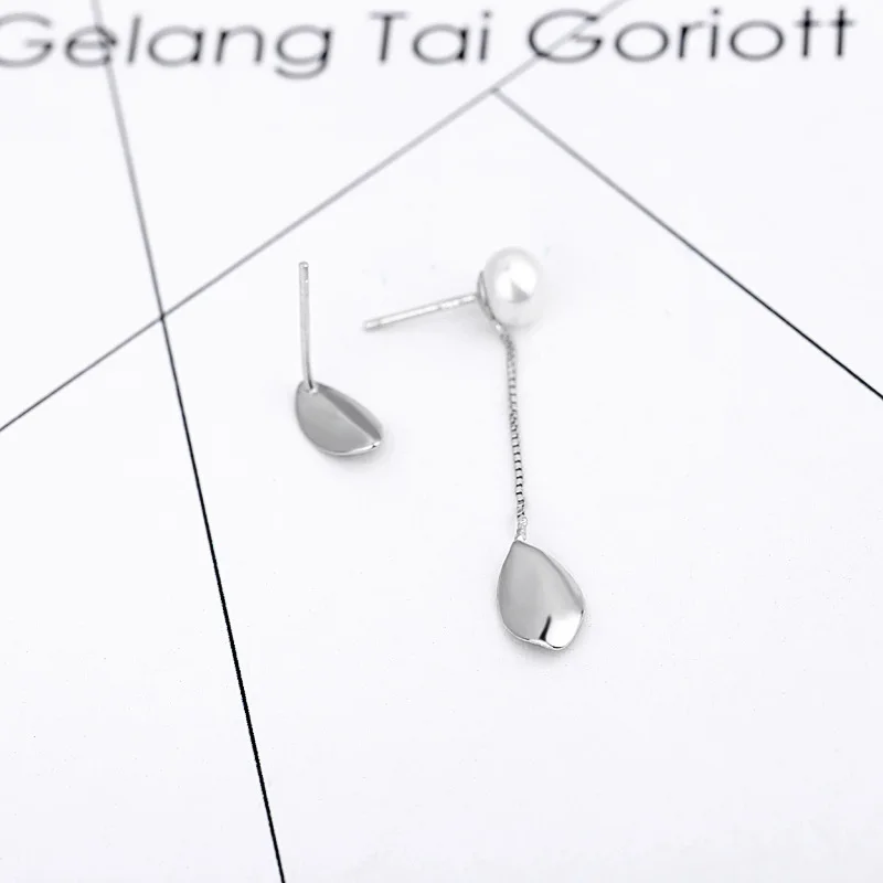 

Asymmetric Leaves Shell Pearl 925 Sterling Silver Dangling Earrings