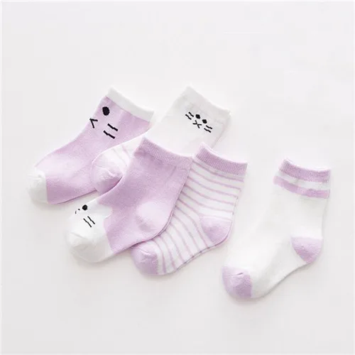 Lawadka/5 пар/лот, хлопковые носки в полоску для малышей, носки для новорожденных мальчиков и девочек, милые детские носки для малышей, размер XSandS - Цвет: Лаванда