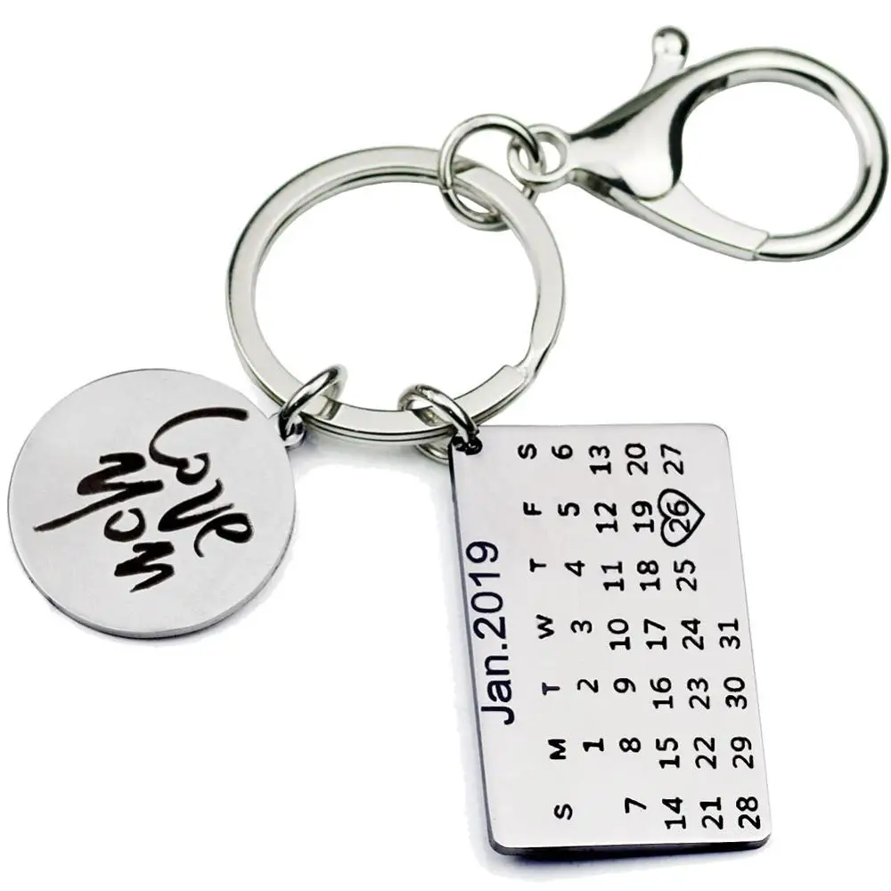 

Calendar Keychain Love You Custom Date Gift Bag Sliver Gold Bag Charm 1 Set Personalized Anniversary Present Lovers Keepsake