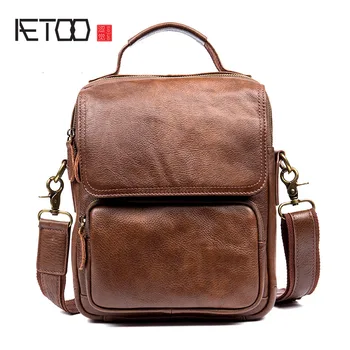 

AETOO Men 's casual men' s leather Messenger bag first layer of leather shoulder bag Messenger bag IPAD package