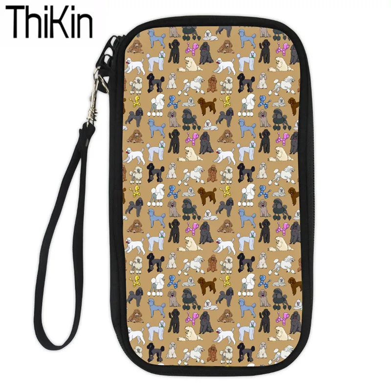 

THIKIN Ladies Long Card Holders Poodle Printing Travel Necessity Passport Cover Women Function Credit Passport Card Bags Bolsa