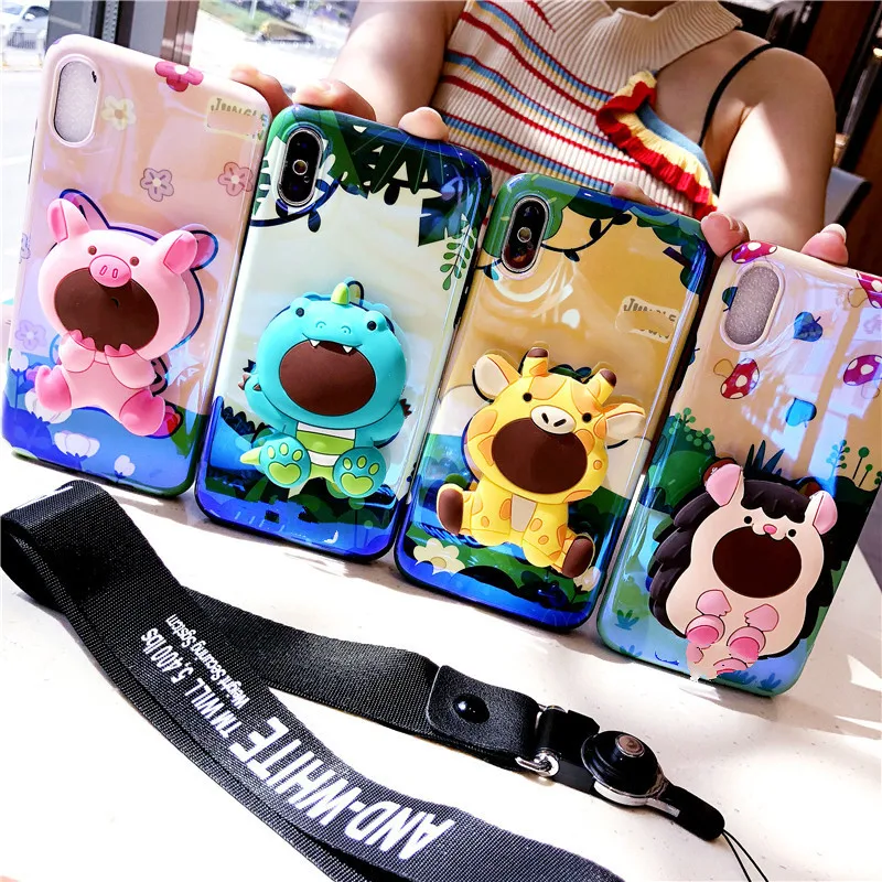 

3D Blue Light Silicone Case For iPhone 8 8plus 7 7 Plus Phone Case Cartoon For iphone 6 s 6s Plus X XR XS Max Cases Holder Strap