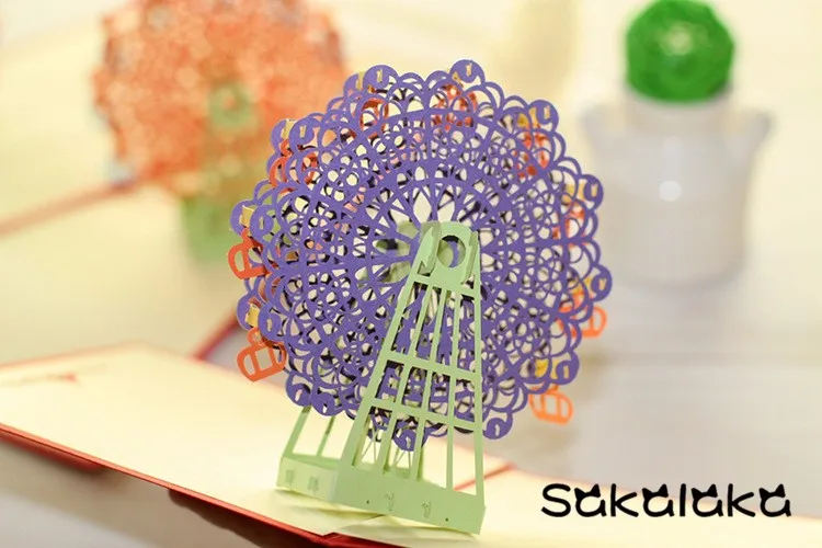 Творческий ручной romatic 3D колесо обозрения открытки пользовательские фестиваль поздравительная открытка ручной работы путешествия Открытка на день рождения goft