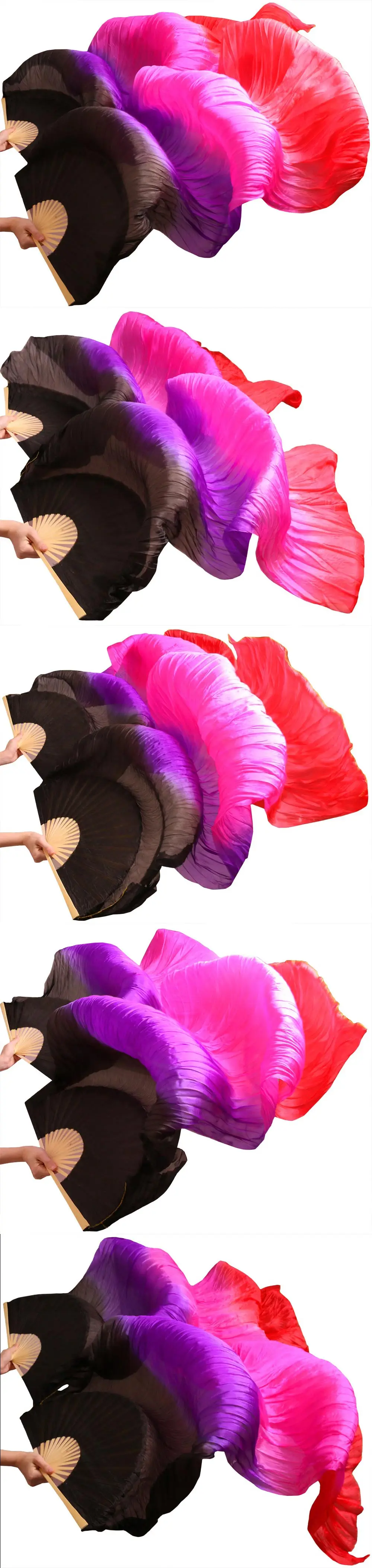 Хиты 2016 высокие продажи ручной работы для женщин качество шелк живота танцевальный веер танец 100% натурального шелка вуали 1 пара 4 цвета 180*90