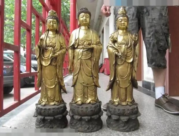 

S7250 26 Tibet Buddhism Bronze Copper Three of the West Bodhisattva Buddha Statue Set D0318