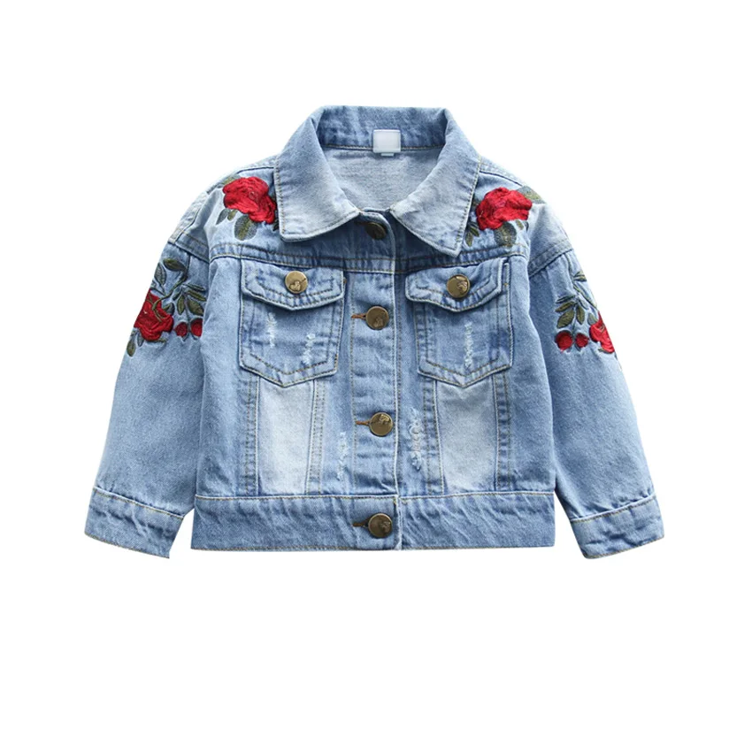 Baby Girls Rose Flower Embroidery Denim Jacket Vintage Jeans Jackets for Girl Toddler Baby Denim Jackets Girls Jean Jacket 1-3T