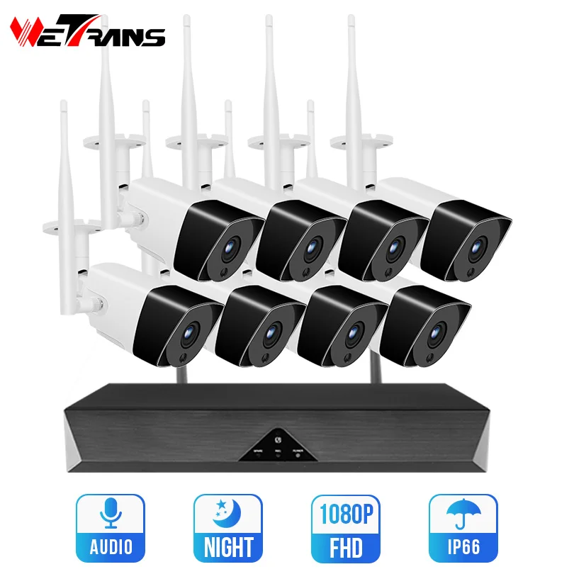 Беспроводная система безопасности Wetrans NVR Wifi 8CH H.265 1080P HD видео наблюдение 2MP комплект наружного видеонаблюдения IP аудио камера