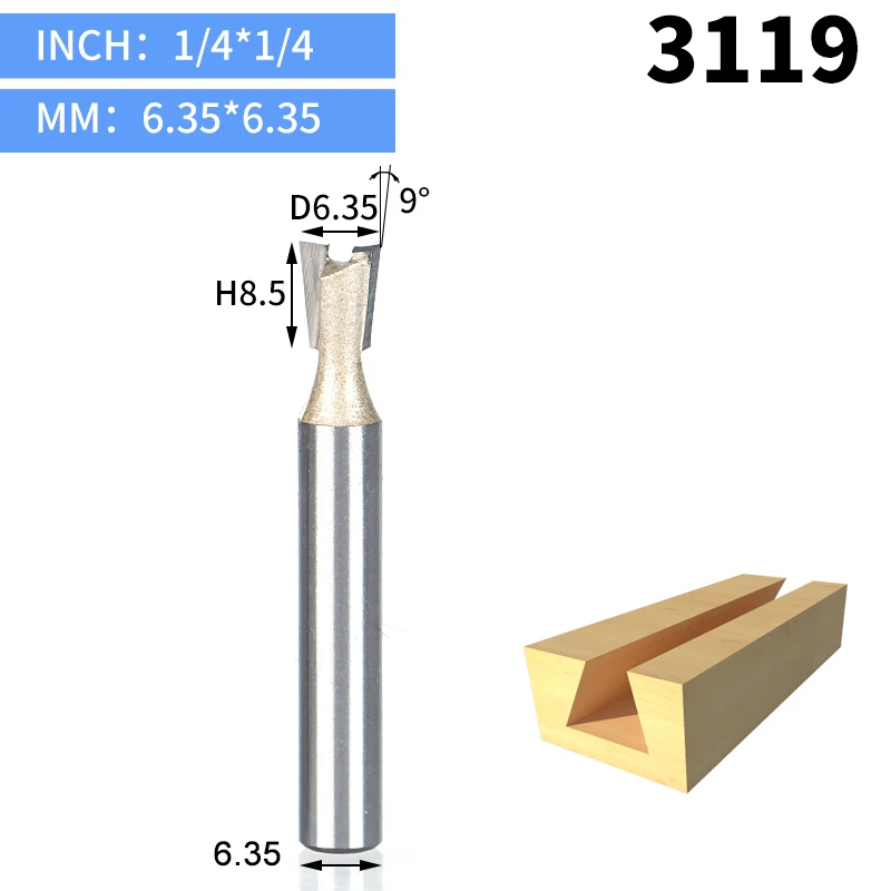 HUHAO 1 шт. 1/" 1/4" хвостовик резец по дереву ласточкин хвост биты 2 флейты фрезы для дерева вольфрам карбид гравировальный инструмент фреза - Длина режущей кромки: 3119