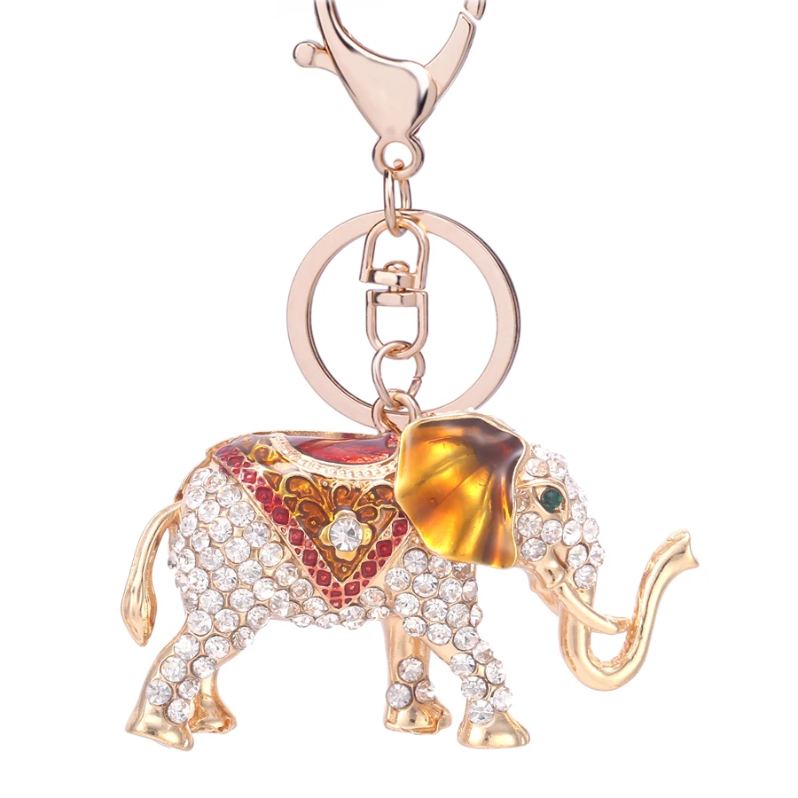 Rhinestone Auspicious Elephant Key Chain Rings Holder Alloy Keyring Car