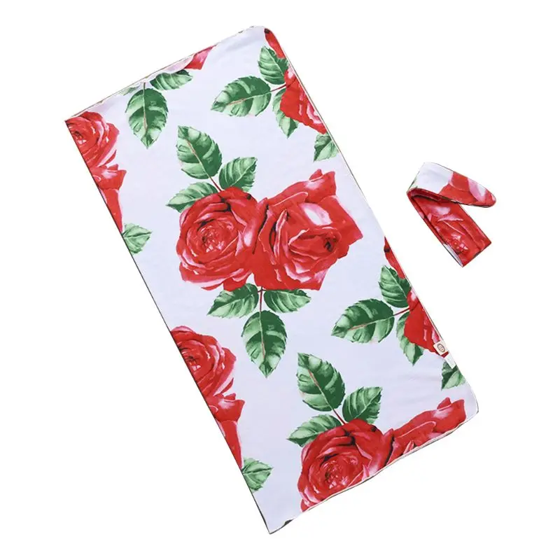 

2Pcs/set Baby Kids Wrapped Cloth Hair Band Set Printed Rose Flowers Newborn Quilt Blanket Photography Props Jewelry Gifts