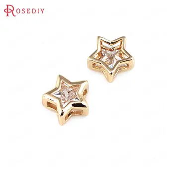

4PCS 9MM 24K Champagne Gold Color Plated Brass with Zircon Star Spacer Beads Bracelet Beads High Quality Jewelry Accessories