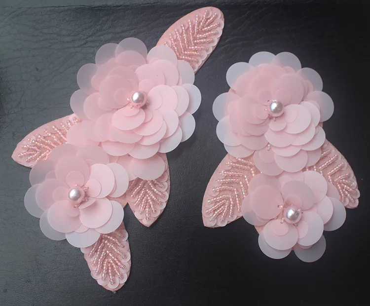 

PINK FLOWER PEAL beaded sequins patches embroidered sew on patches for clothing parches parche termoadhesivos para ropa