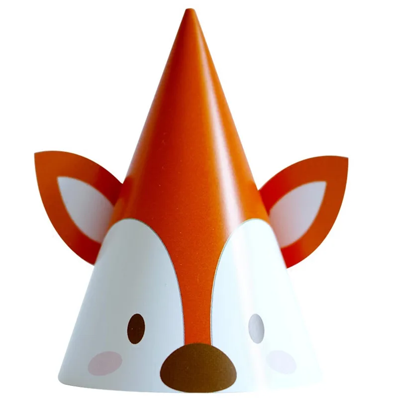Animal Birthday Hat Creative Giraffe Paper Cap Cow Fox Happy Birthday Party Decoration Kids HatsBaby Shower Party Supplies04