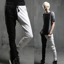 Мужские повседневные брюки, обтягивающие черные и белые лоскутные обтягивающие брюки, брюки-кюлоты, мужские Модные брюки, штаны для танцовщицы