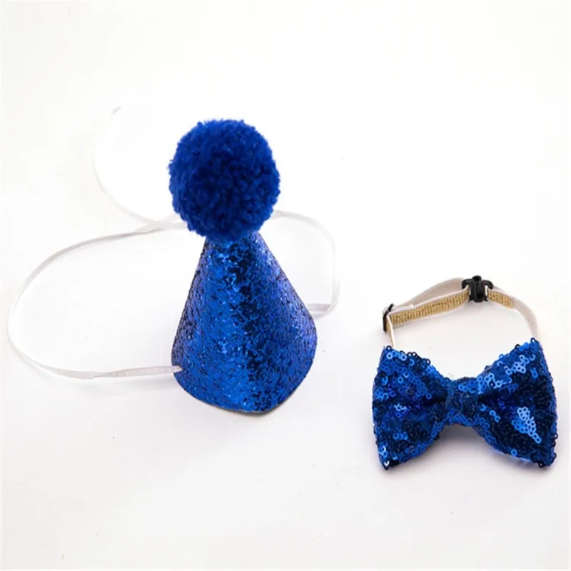 

ZHPZPET 2Pcs/set Pet Dogs Caps With Bowknot Cat Dog Birthday Costume Sequin Design Headwear Cap Hat Christmas Party Pets