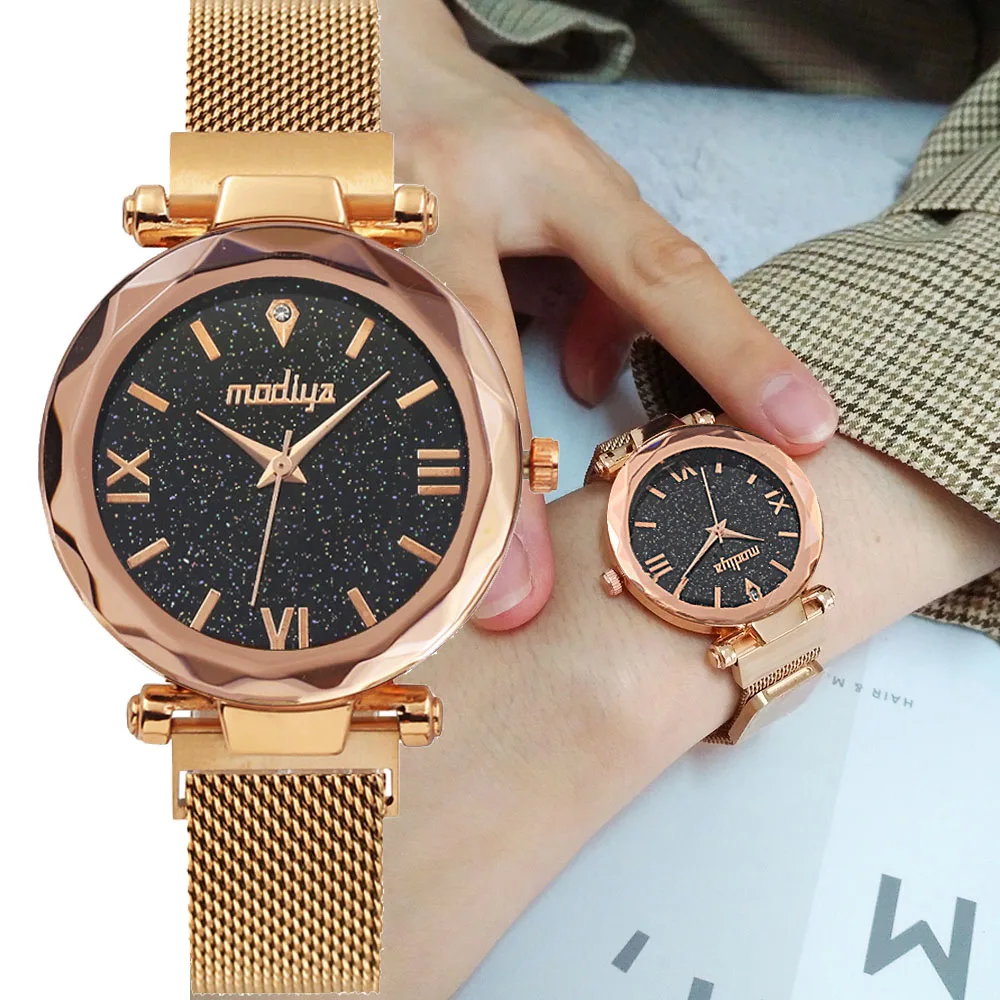 

Classic brand women watches romantic starry design elegant ladies dress watch Magnet buckle stainless steel bracelet watch clock