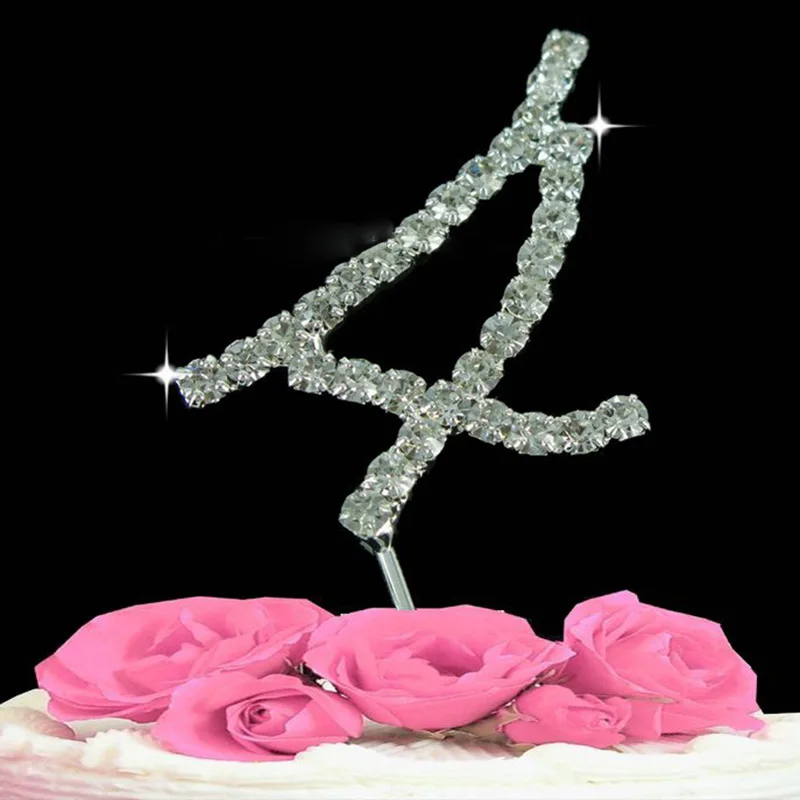 Nubmer 0~ 9 Топпер для торта на день рождения Стразы с кристаллами и бриллиантами блестящий Свадебный Юбилей Серебряный