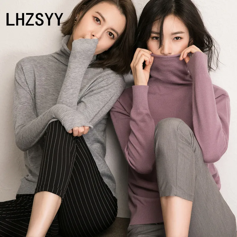 

LHZSYY 2018 Autumn and Winter New Women' Sweater Fashion Soft High Neck Knit Pullover Solid Color Short Wool Sweater Warm Blouse