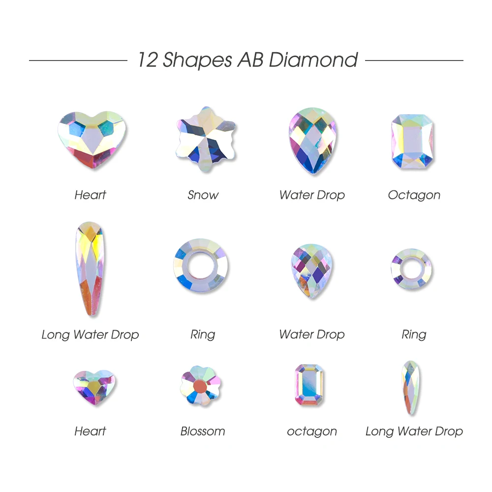 1 чехол AB Стразы для кристаллы для ногтей камни капли воды Сердце восьмиугольник Самоцветы 3D Стразы для дизайна ногтей бриллианты аксессуары для ногтей BE752