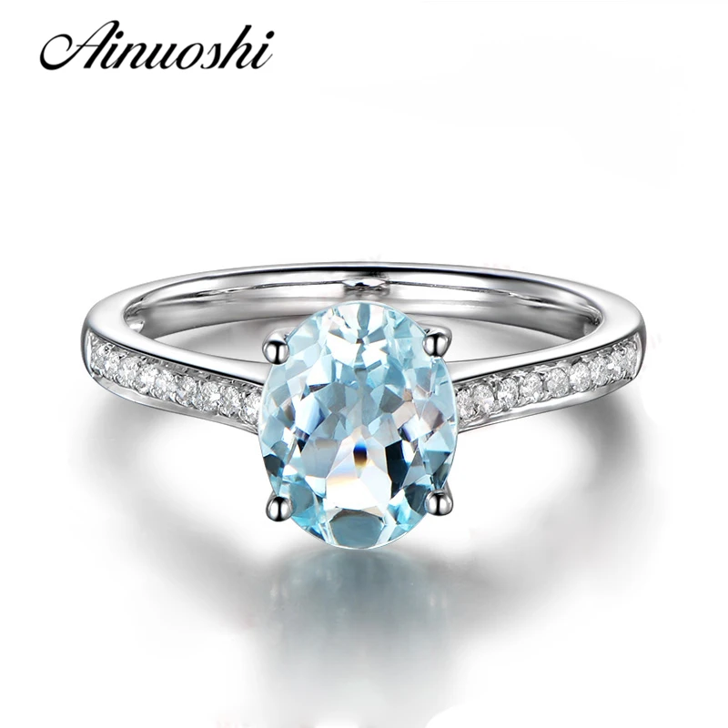 AINUOSHI Luxury Light Blue Natural Topaz Ring Women 925 Sterling Silver