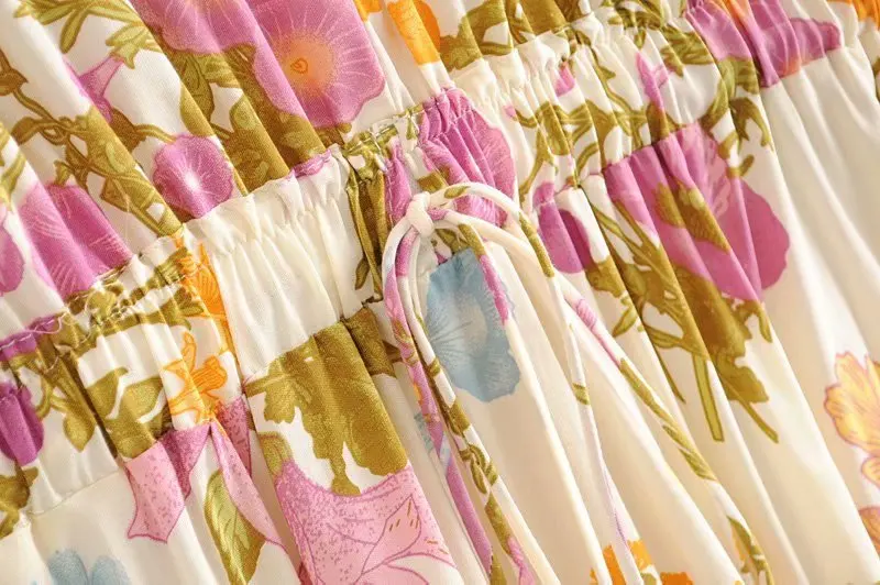 Everkaki винтажное женское платье с цветочным принтом, коротким рукавом, кисточками и оборками, Пляжное богемное мини-платье, женское Свободное платье с v-образным вырезом, вискозное платье в стиле бохо