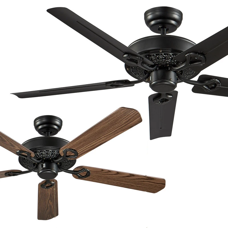 LK1407 48 Inch Retro Black Ceiling Fan European-style Iron/Wood Leaf Electric Remote Control/Reverse Rotating Function | Бытовая