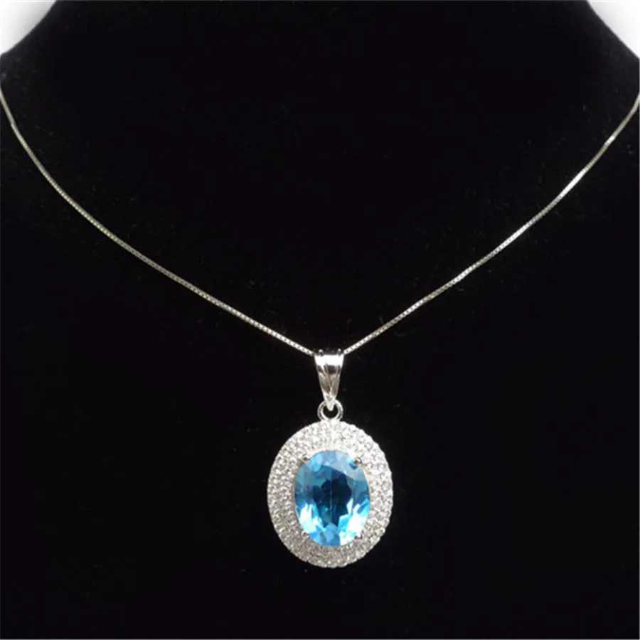 

2018 Newly Fashion Silver Zircon Jewelry Pendant For Nacklace Charm Suspension Natural Blue Quartz Crystal Round Pendant 20*15mm