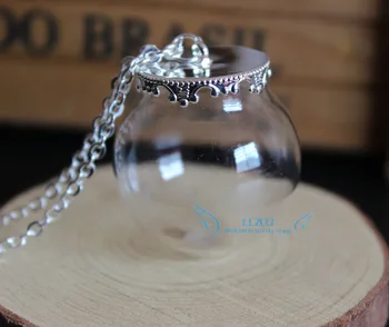 

free shipping!!! 10sets/lot glass globe vials necklace&20mm silver plated cap kit--30x20mm