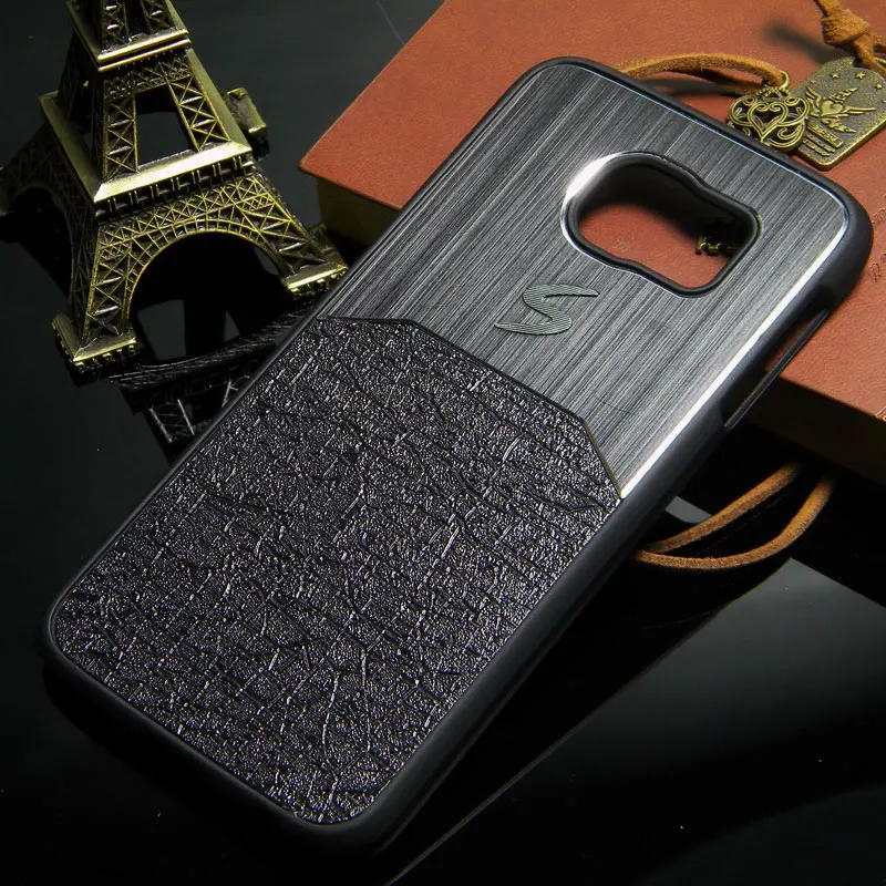 

case for samsung galaxy s6 edge Luxury Metal brushed aluminium with skin hybrid material hard case cover