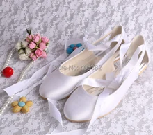 Wedopus De Mariage De Mariée Ballet Appartements Blanc Confortable de Femmes De Bal Chaussures avec Ruban