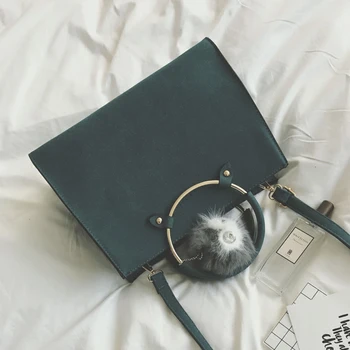 

DORANMI High Quality Totes Bag 2019 Fur Ball Square Handbag Female Top-handle Bag Women's Leather Handbags Bolso Mujer CBB195