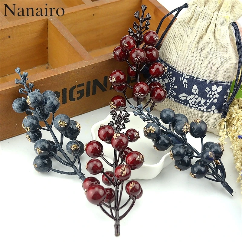 

5pcs (90 head) Mini Artificial Cherry Berries Fake Pearl Flower Stamen DIY Wedding Home Bouquet Christmas Tree Decoration Fruit
