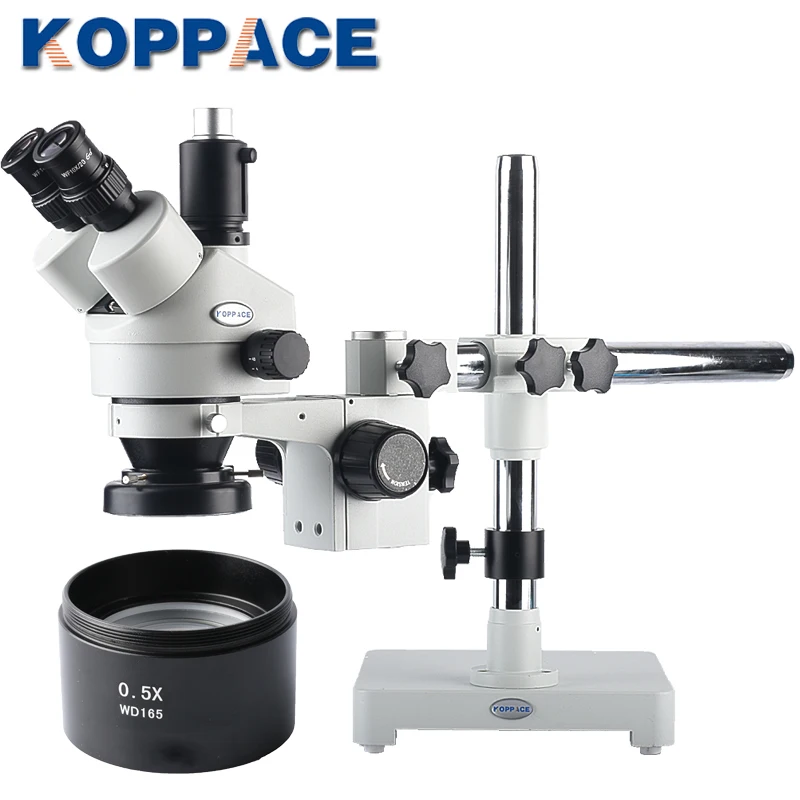 

KOPPACE Trinocular Stereo Zoom Microscope,3.5-45X Magnification ,Mobile phone repair microscope,Includes 0.5X Objective
