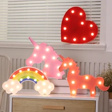 

Dcrlamp Cute Unicorn Night Light Flamingos lighting Baby Kids Toys Gift Animal 3D Marquee LED Table Lamp Bedroom Decor