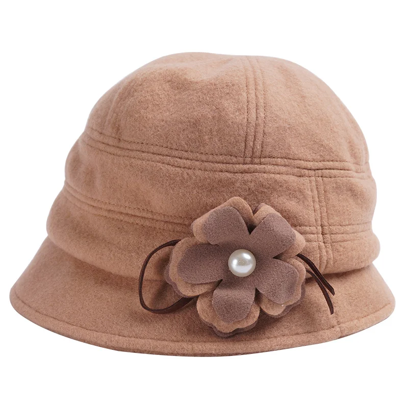 Новое поступление Женская зимняя женская шерстяная шляпа модная шерстяная шапка в английском стиле для взрослых модная Цветочная теплая шапка для бассейна B-7556 - Цвет: Хаки